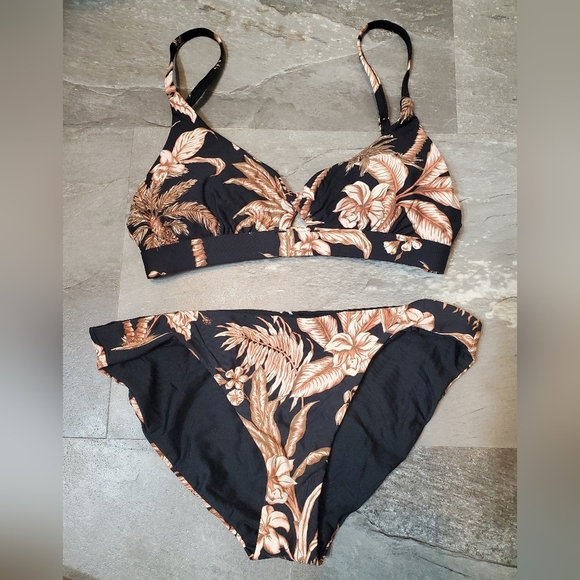 NWOT Seafolly Castaway bikini set. Black, orange/brown. Tropical print. Size 6. - Picture 1 of 10